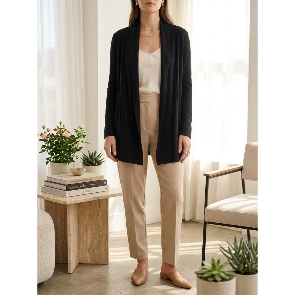 Open Front Shawl Collar Cynthia Rowley Black Knit Cardigan Size S Small